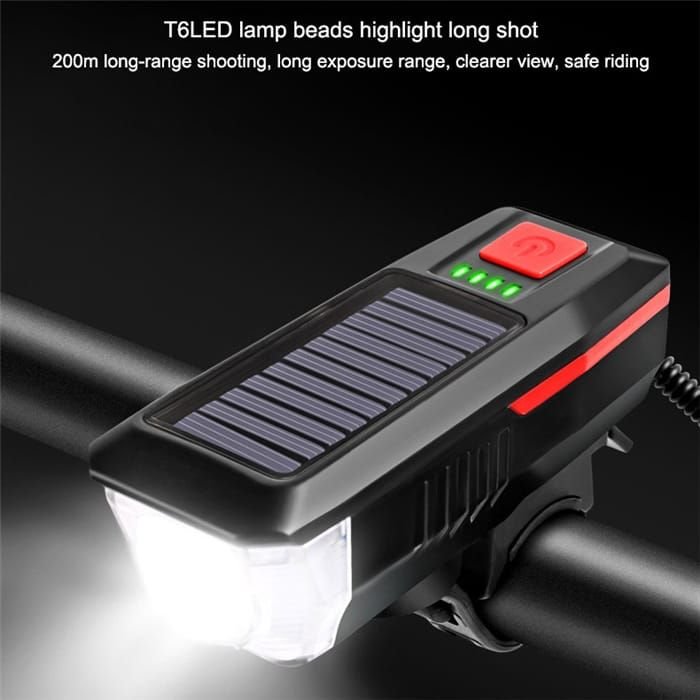 Mountain Bicycle Solar USB Rechargeable Glare Flashlight