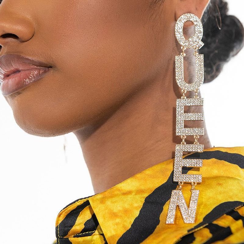 Exaggerated Fashion Rhinestone Letter Earrings