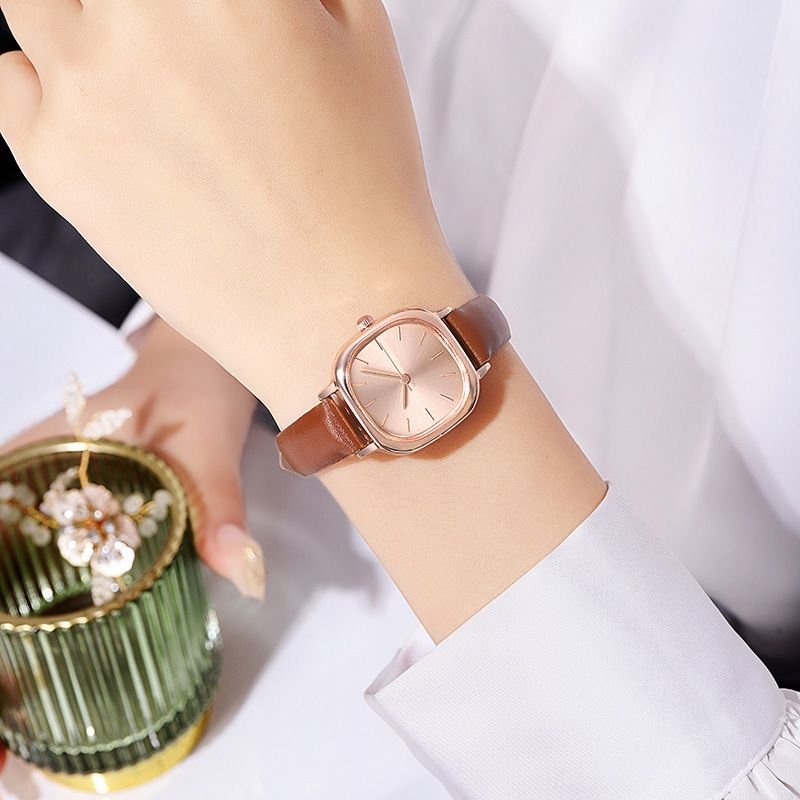 Women Fashion Simple Square PU Quartz Watch