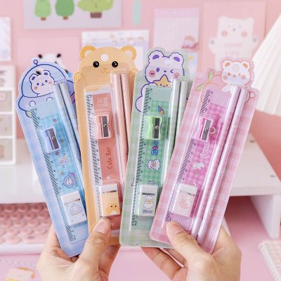 Cartoon Ruler Eraser Sharpener And Pencil Set