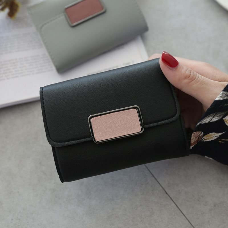 Women Fashion Stitching Contrast Color Retro Wallet