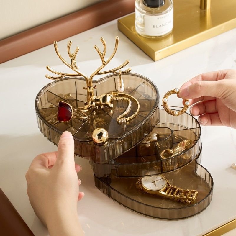 Fashion Multi-Layer With Lid Rotating Jewelry Storage Box