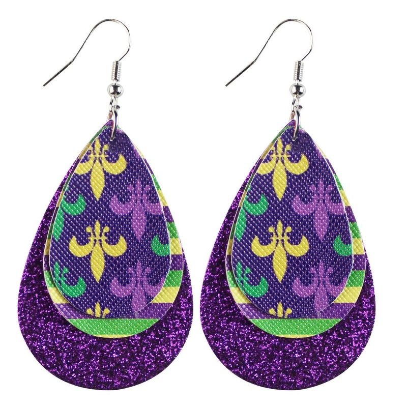 Mardi Gras Multi-Layer Carnival Leather Earrings