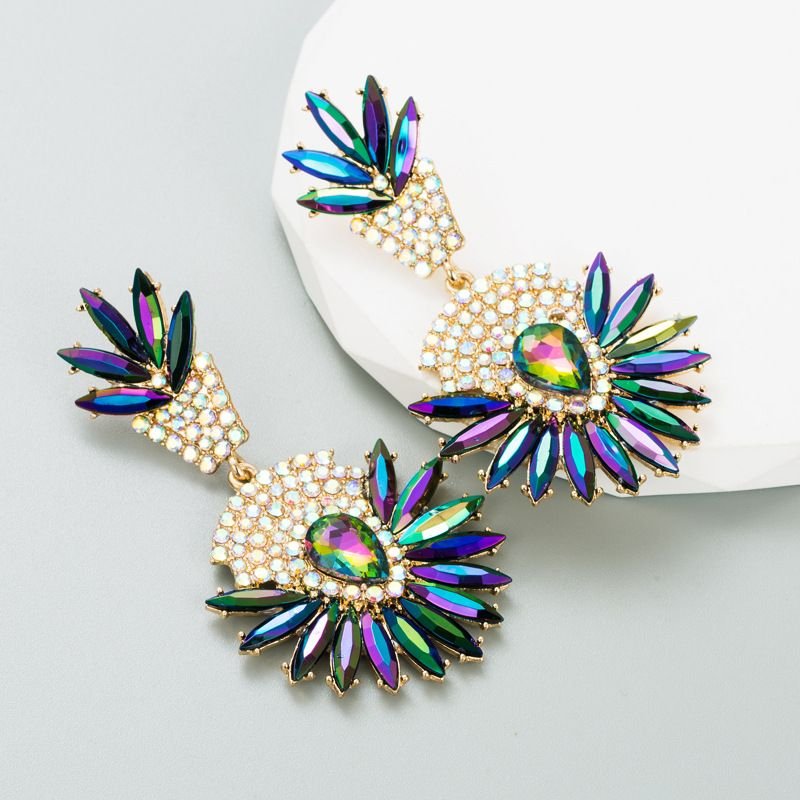 Bohemian National Style Exaggerated Alloy Rhinestone Earrings