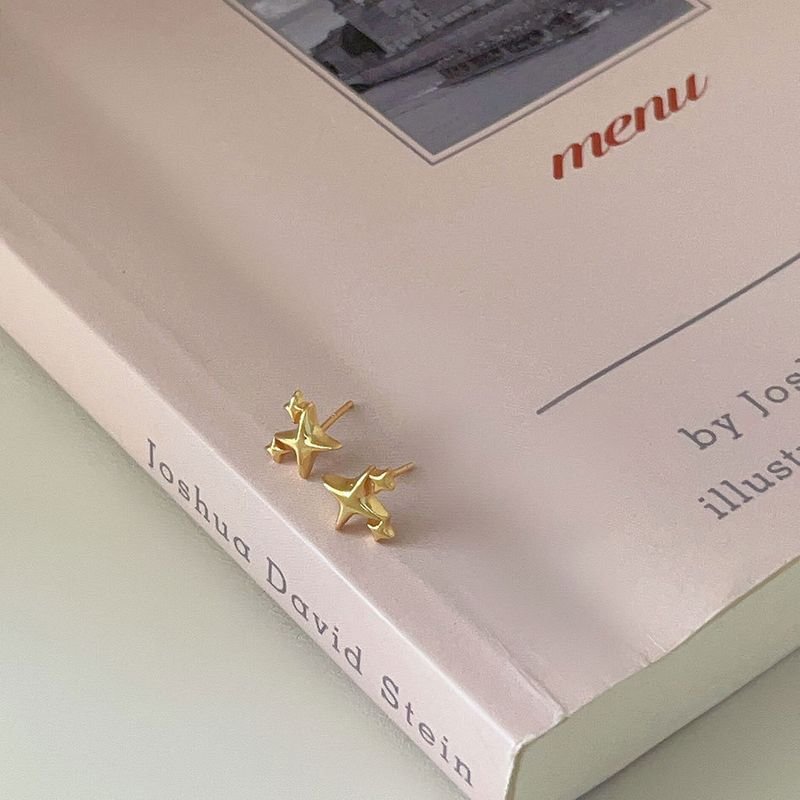 Women Fashion Simple Sterling Silver Star Stud Earrings