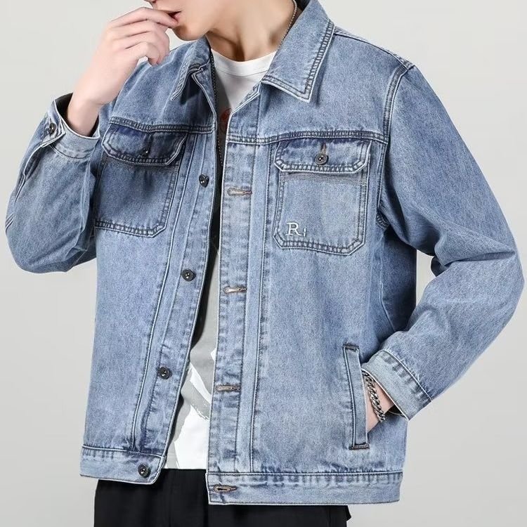 Men Fashion Casual Plus Size Long Sleeve Lapel Denim Jacket