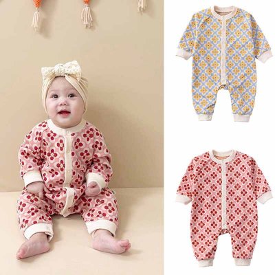 Kids Baby Boys Girls Casual Cute Flower Print Long Sleeve Romper