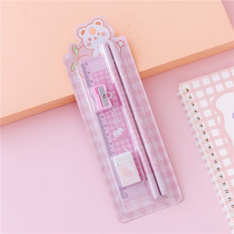 Cartoon Ruler Eraser Sharpener And Pencil Set