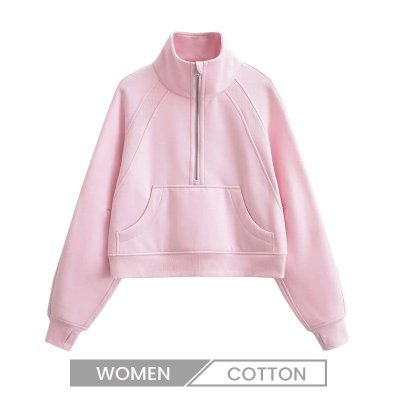 Casual Yoga Sports Loose Half Zipper Pullover Fleece-Lined Women Stand Collar Sweatshir Custom