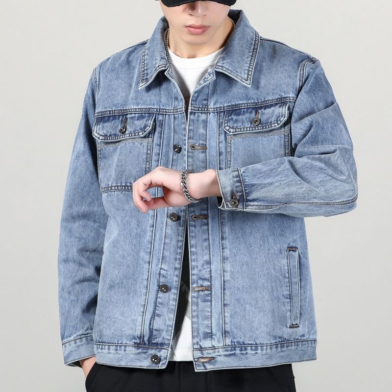 Men Fashion Casual Plus Size Long Sleeve Lapel Denim Jacket