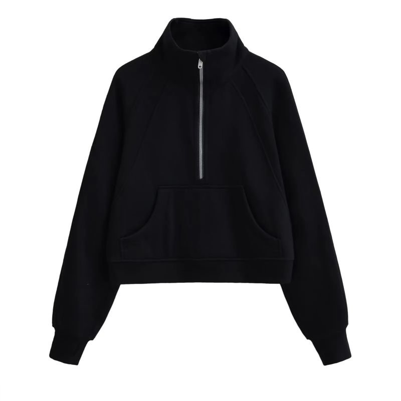 Casual Yoga Sports Loose Half Zipper Pullover Fleece-Lined Women Stand Collar Sweatshir Custom