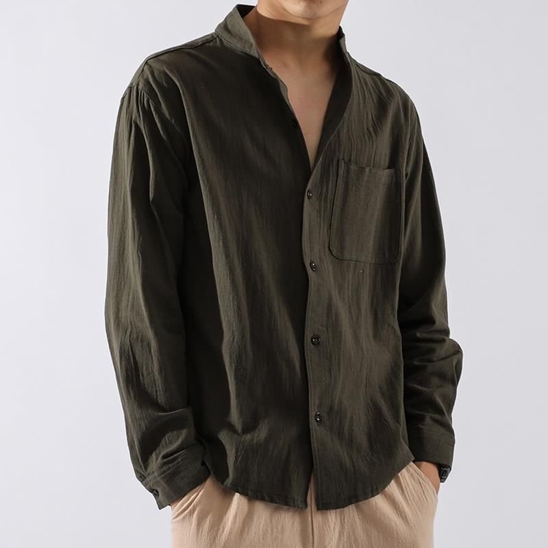 Men Fashion Casual Cotton Linen Long Sleeve Shirt Top