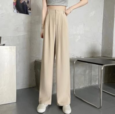 Women Casual Solid Color High Waist Wide Leg Pants