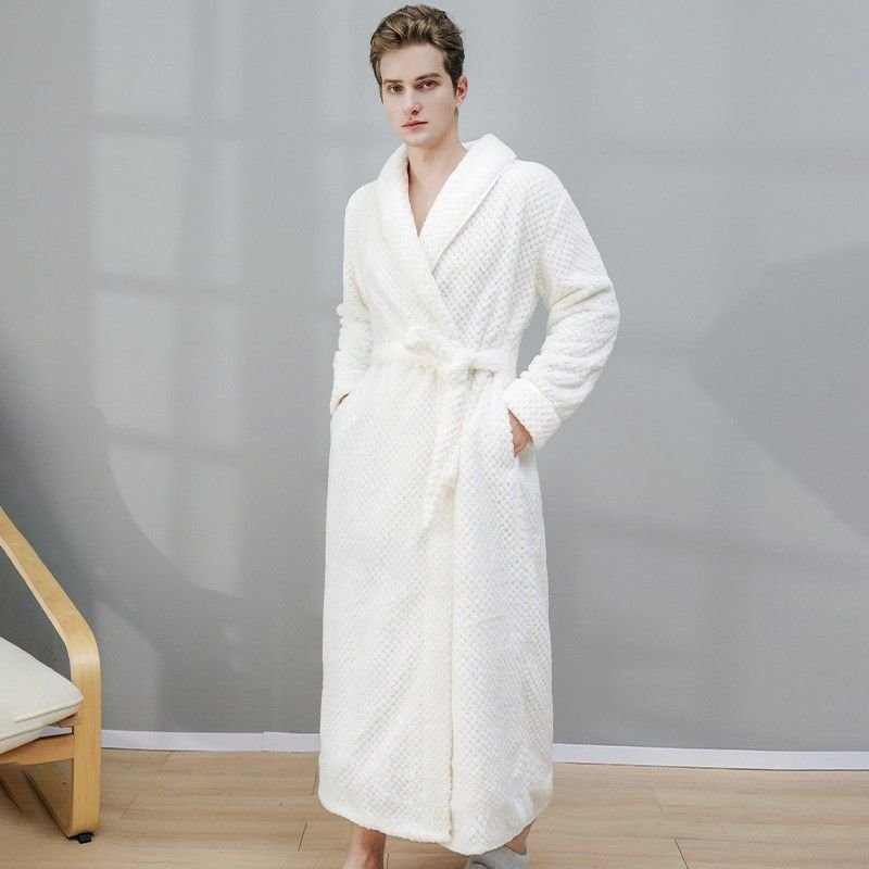 Couples Winter Fashion Casual Home Solid Color Flannel Lapel Long Sleeve Robes Sleepwear