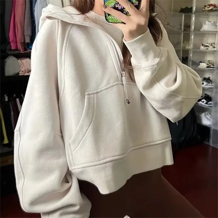 Casual Yoga Sports Loose Half Zipper Pullover Fleece-Lined Women Stand Collar Sweatshir Custom