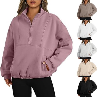 Athleisure Women Fashion Thickened Collar Half Zip Long Sleeve Sweatshirt