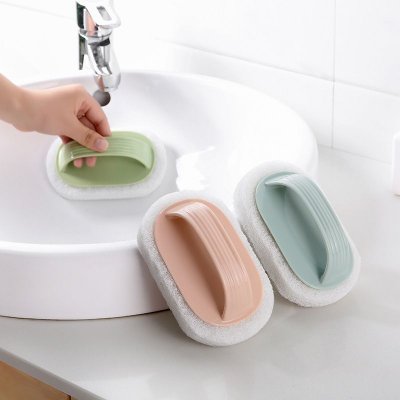 Plain Stripe Handle Cleaning Brush Sponge Wipe Tile Kitchen Cleaning Decontamination Cleaning Brush