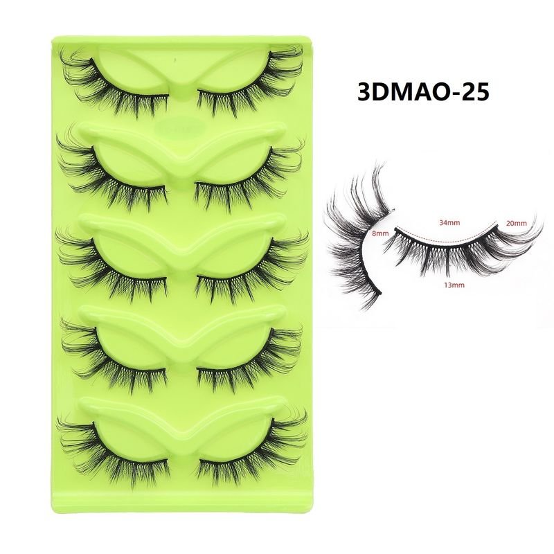 Women Simple Thick Three-Dimensional Eye Tail Elongated False Eyelashes Five Pairs