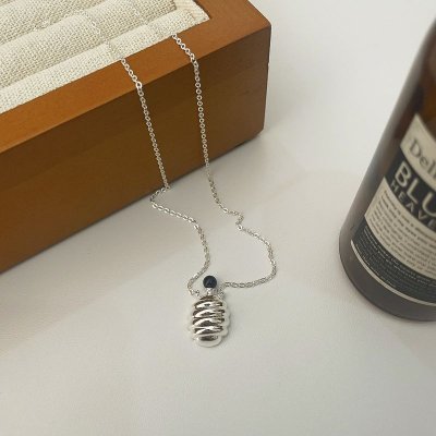 Women Simple Sterling Silver Perfume Bottle Agate Texture Necklace