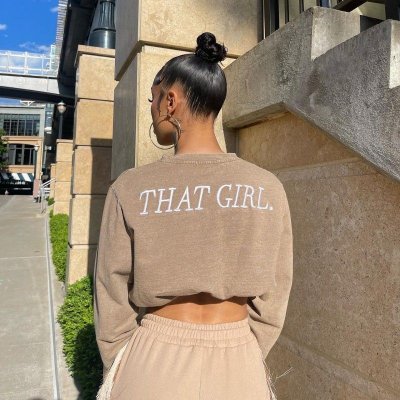 Autumn Solid Color Round Neck Embroidered Letter Long Sleeve Crop Sweatshirt