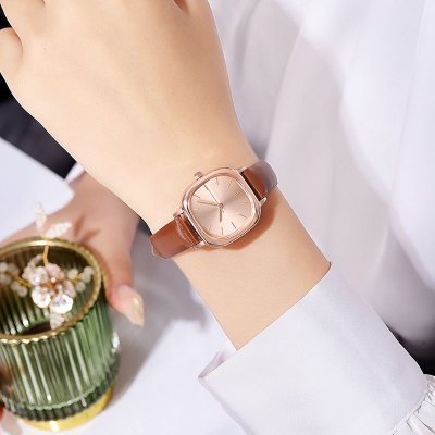 Women Fashion Simple Square PU Quartz Watch