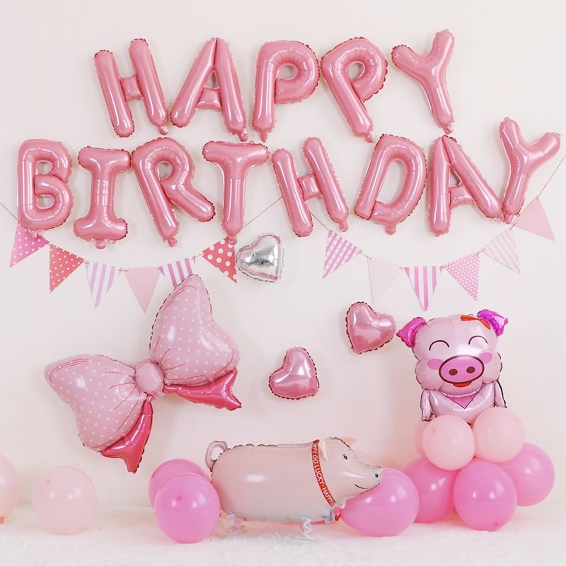 Simple Creative Birthday Party Venue Layout Cartoon Piggy Unicorn Aluminum Film Balloon Set