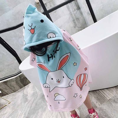 Kids Unisex Casual Cute Cartoon Print Beach Hooded Bath Towel Cape