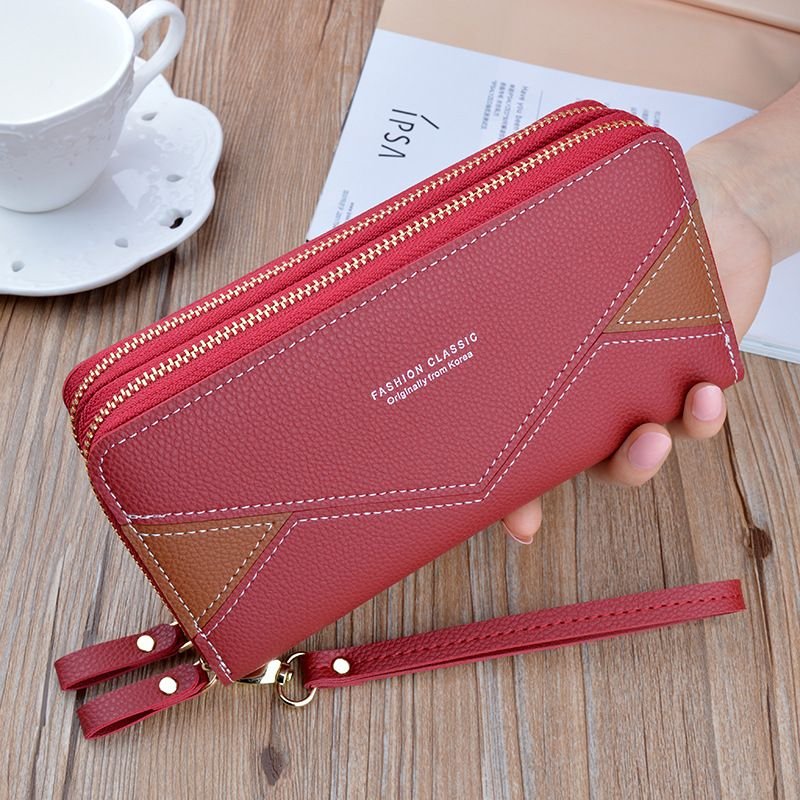 Women Fashion Long Sleeve Double Zipper PU Purses