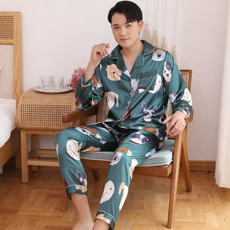 Summer Ice Silk Pajamasfashion Cute Animal Cartoon Printed Couple Homewear Loungewear Sleepwear