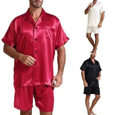 M-3XL Men 2 Pieces Set Solid Color Casual Comfortable Breathable Pyjama