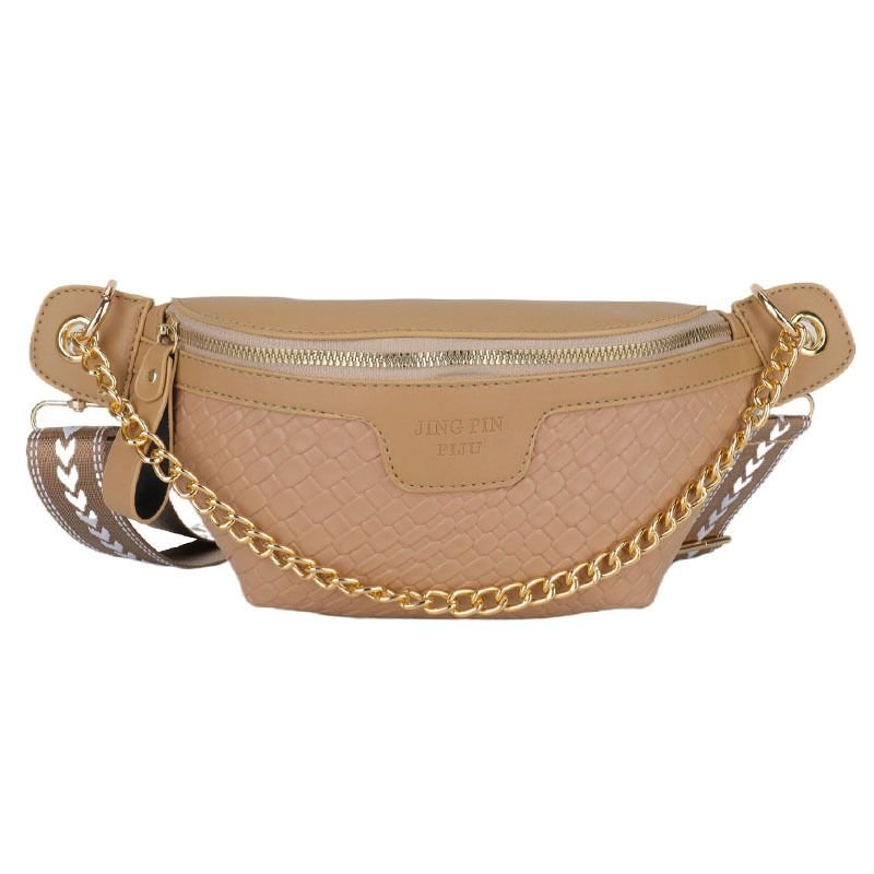 Women Fashion Solid Color Woven Plaid Chain Decorative Chest Bag