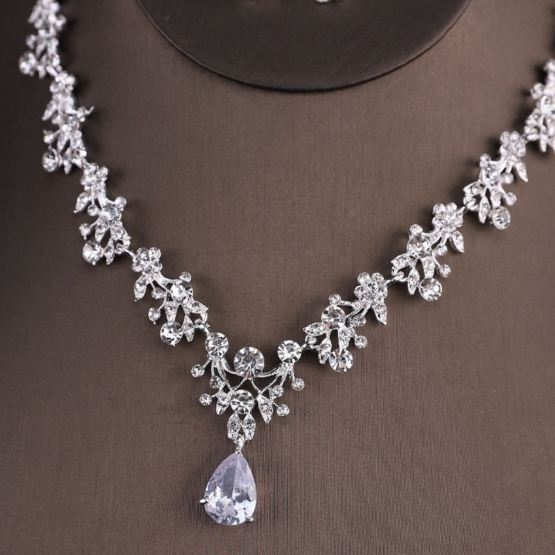 Bridal Fashion Zircon Earrings Necklace Wedding Jewelry Two-Piece Set