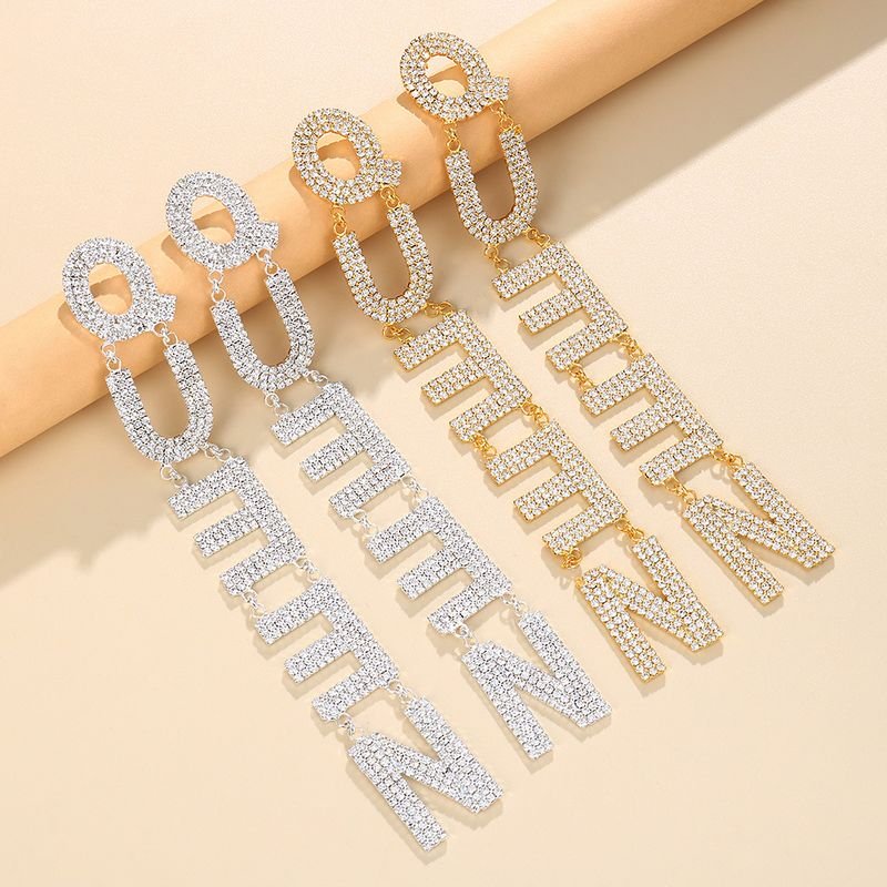 Exaggerated Fashion Rhinestone Letter Earrings