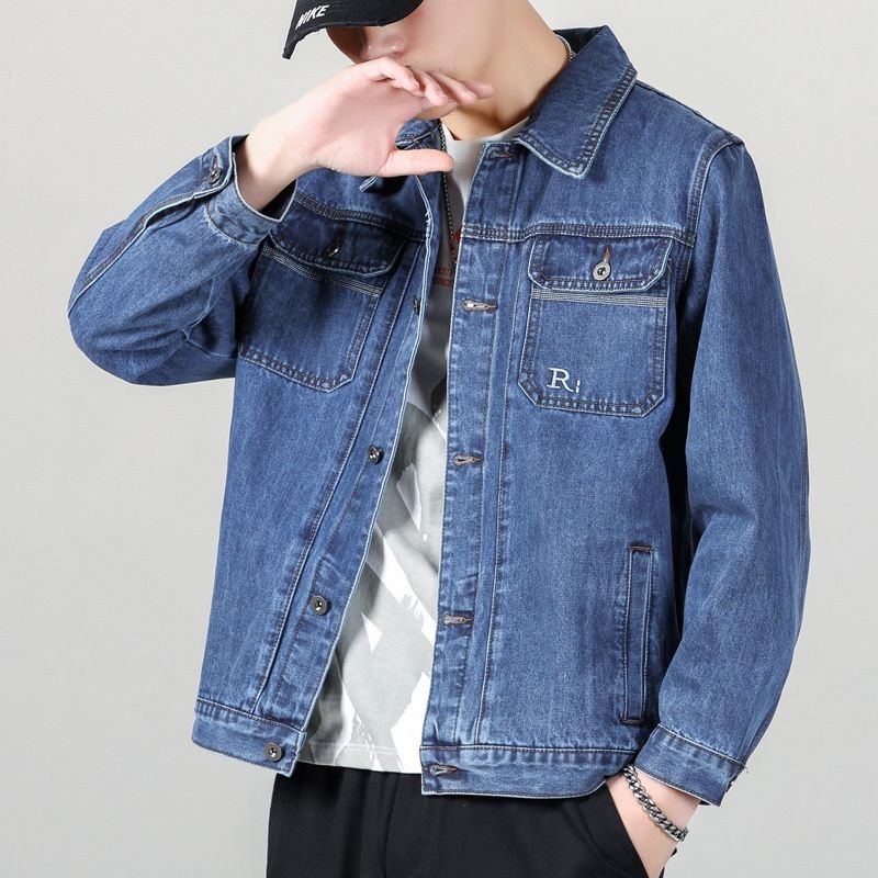 Men Fashion Casual Plus Size Long Sleeve Lapel Denim Jacket