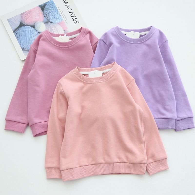 Girls Boys Toddler Kids Solid Color Autumn Clothes Macaron Cotton Terry Pullover Sweatshirt Custom