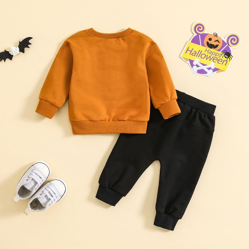 Kids Baby Boys Girls Casual Cute Thanksgiving Alphabet Pumpkin Embroidery Long Sleeve Sweatshirts Trousers Sets