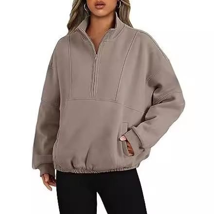 Athleisure Women Fashion Thickened Collar Half Zip Long Sleeve Sweatshirt