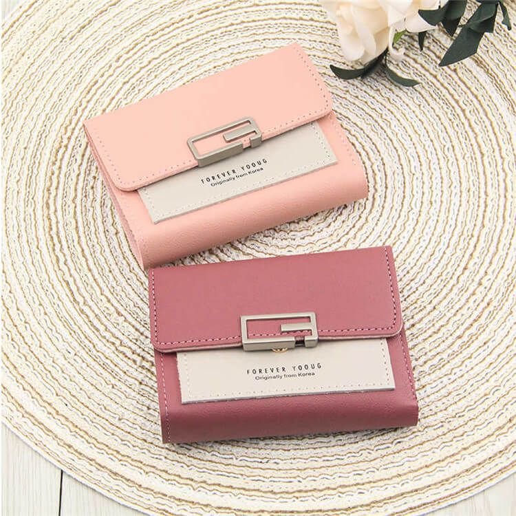 Women Fashion Color Blocking Tirfold Wallet