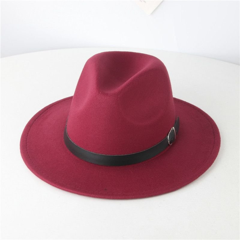 Women Fashion Casual British Style Wool Belt Brimmed Hat