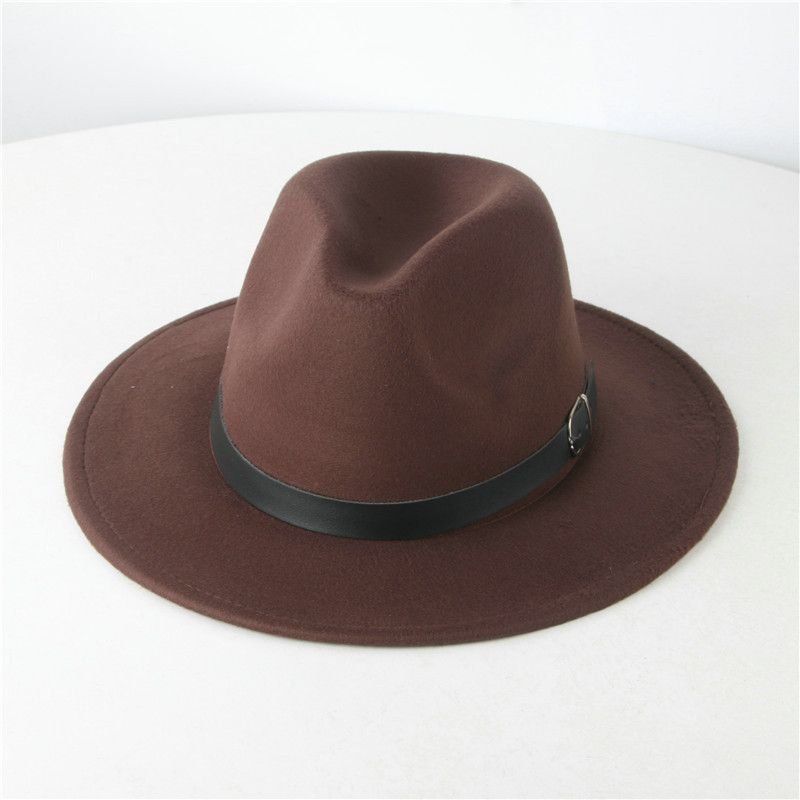 Women Fashion Casual British Style Wool Belt Brimmed Hat