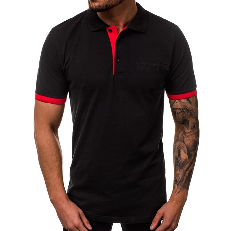 Men Fashion Casual Basic Color Matching Short Sleeve Lapel POLO Shirt