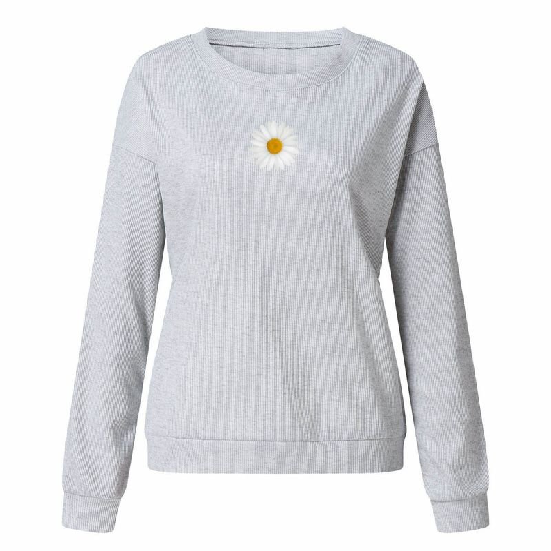 Women Fashion Letter Dandelion Floral Print Crewneck Long Sleeve Sweatshirt