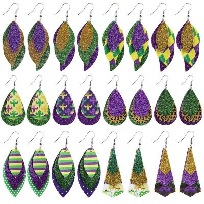 Mardi Gras Multi-Layer Carnival Leather Earrings