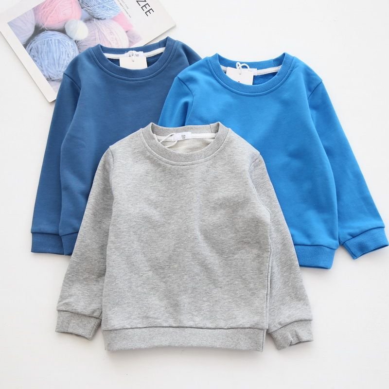 Girls Boys Toddler Kids Solid Color Autumn Clothes Macaron Cotton Terry Pullover Sweatshirt Custom