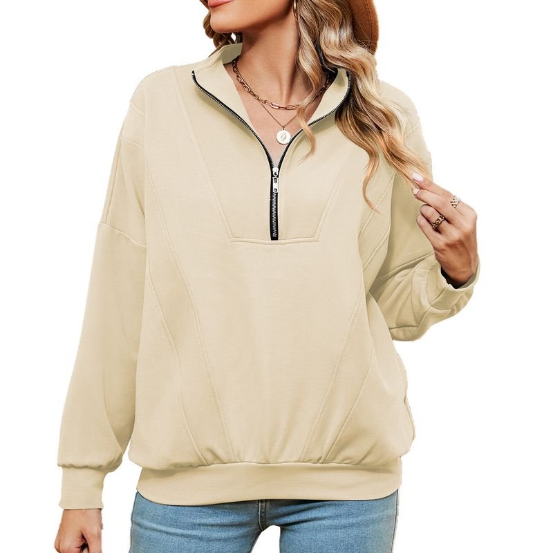 Autumn Winter Women Casual Solid Color Zipper Long Sleeve Blank Sweatshirt