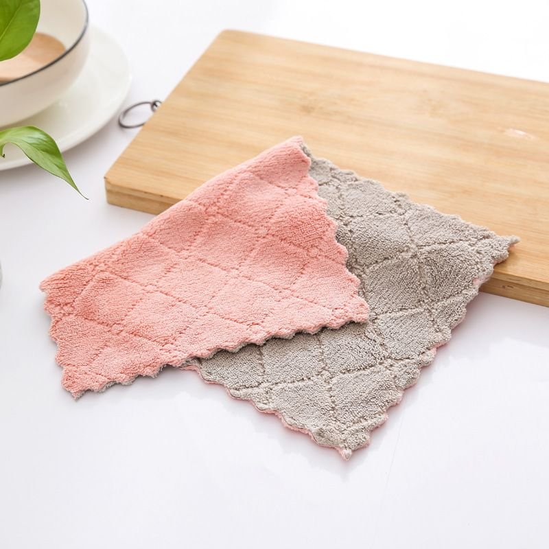 Fashion Solid Color Thickened Kitchen Household Coral Fleece Cleaning Dishcloth