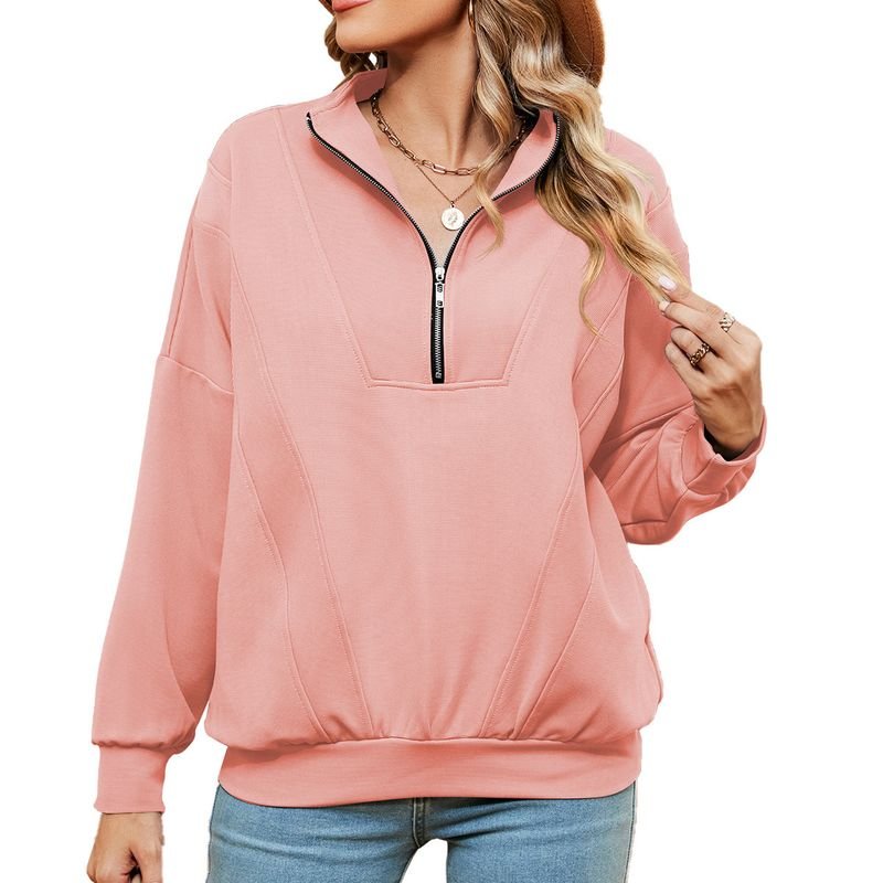 Autumn Winter Women Casual Solid Color Zipper Long Sleeve Blank Sweatshirt