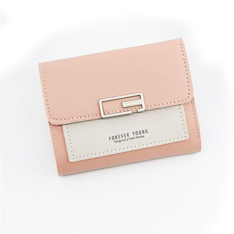 Women Fashion Color Blocking Tirfold Wallet