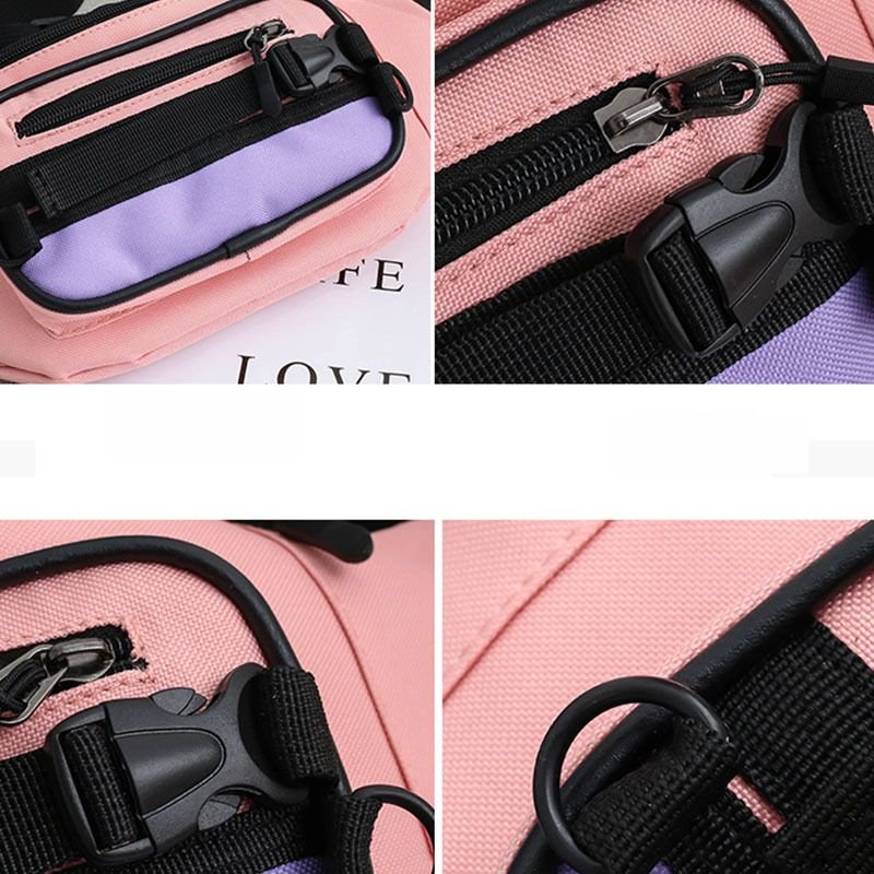 Women Fashion Trend Multi Pocket Design Color Blocking Canvas Chest Bag