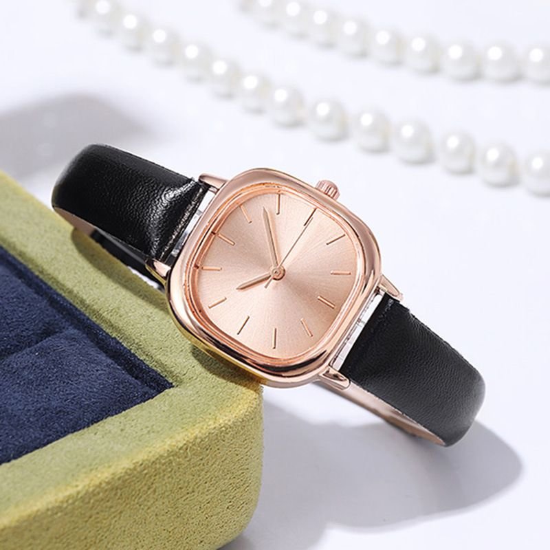 Women Fashion Simple Square PU Quartz Watch